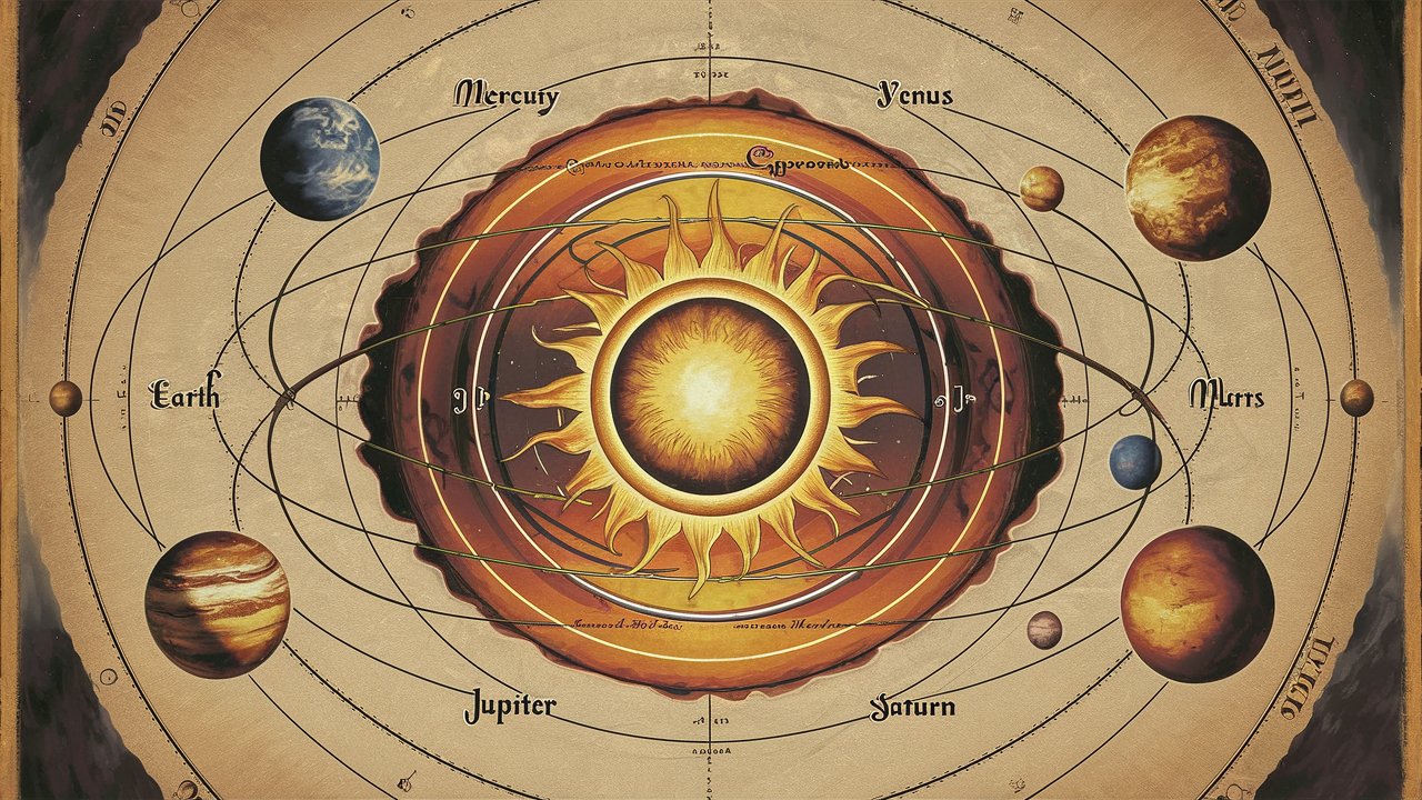 An illustration of 16th century pioneer in astronomy, Copernicus's heliocentric model